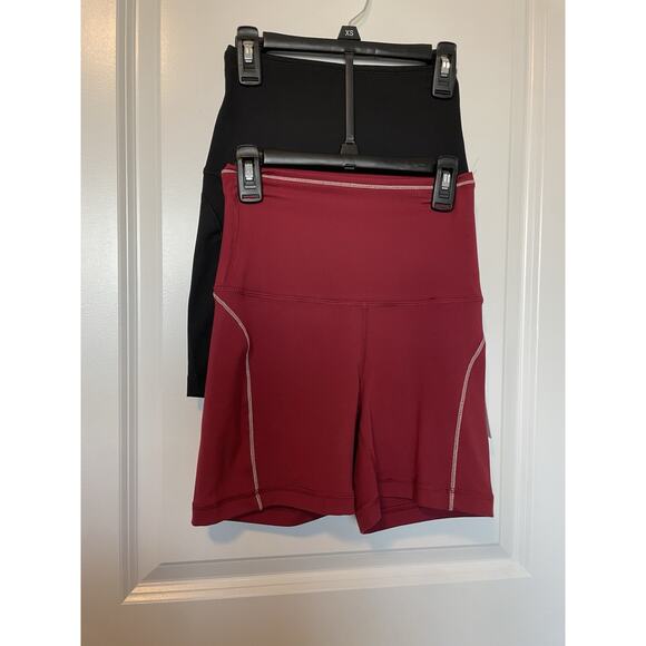 NWT Yogalicious LUX EDGE CRUISER SUPER HI RISE BIKER SHORT 2 PACK PAIR RED BLACK - Picture 1 of 7
